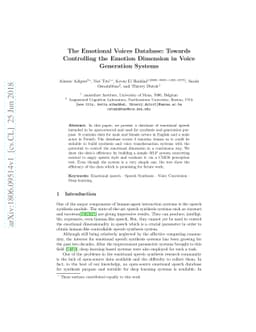 The Emotional Voices Database: Towards Controlling the Emotion Dimension
  in Voice Generation Systems