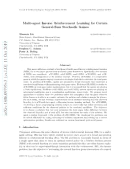 Multi-agent Inverse Reinforcement Learning for Certain General-sum
  Stochastic Games