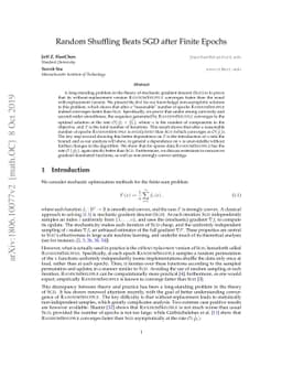 Random Shuffling Beats SGD after Finite Epochs