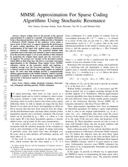 MMSE Approximation For Sparse Coding Algorithms Using Stochastic
  Resonance