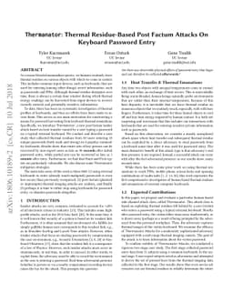 Thermanator: Thermal Residue-Based Post Factum Attacks On Keyboard
  Password Entry