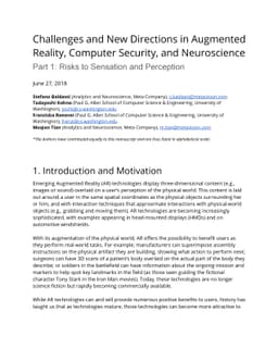 Challenges and New Directions in Augmented Reality, Computer Security,
  and Neuroscience -- Part 1: Risks to Sensation and Perception