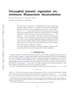 Uncoupled isotonic regression via minimum Wasserstein deconvolution
