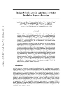 Robust Neural Malware Detection Models for Emulation Sequence Learning