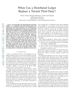 When Can a Distributed Ledger Replace a Trusted Third Party?
