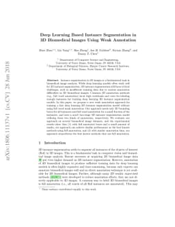Deep Learning Based Instance Segmentation in 3D Biomedical Images Using
  Weak Annotation