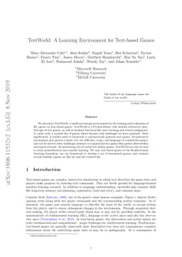 TextWorld: A Learning Environment for Text-based Games