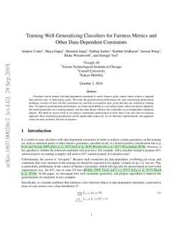 Training Well-Generalizing Classifiers for Fairness Metrics and Other
  Data-Dependent Constraints