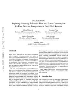 It All Matters: Reporting Accuracy, Inference Time and Power Consumption
  for Face Emotion Recognition on Embedded Systems