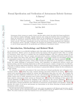Formal Specification and Verification of Autonomous Robotic Systems: A
  Survey
