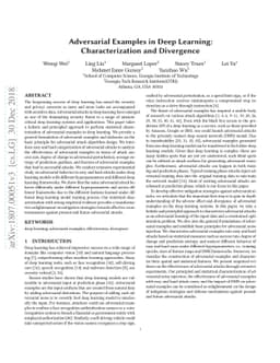 Adversarial Examples in Deep Learning: Characterization and Divergence