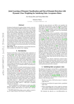 Joint Learning of Domain Classification and Out-of-Domain Detection with
  Dynamic Class Weighting for Satisficing False Acceptance Rates