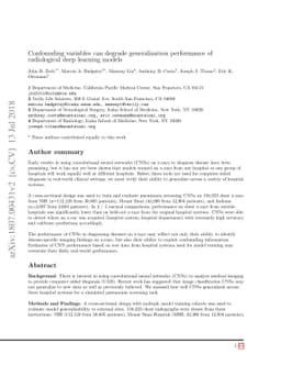 Confounding variables can degrade generalization performance of
  radiological deep learning models