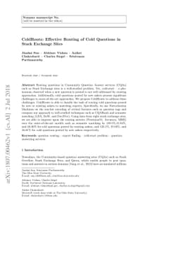 ColdRoute: Effective Routing of Cold Questions in Stack Exchange Sites