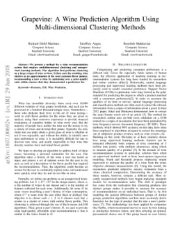 Grapevine: A Wine Prediction Algorithm Using Multi-dimensional
  Clustering Methods
