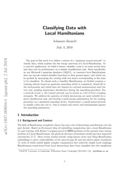 Classifying Data with Local Hamiltonians