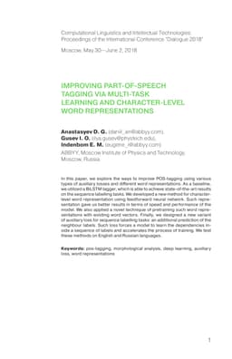 Improving part-of-speech tagging via multi-task learning and
  character-level word representations