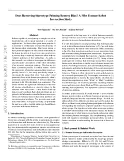 Does Removing Stereotype Priming Remove Bias? A Pilot Human-Robot
  Interaction Study