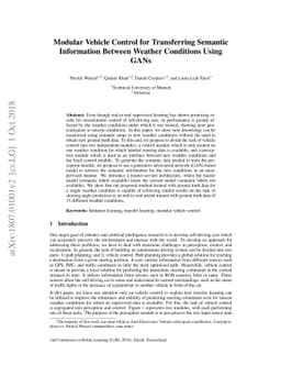 Modular Vehicle Control for Transferring Semantic Information Between
  Weather Conditions Using GANs