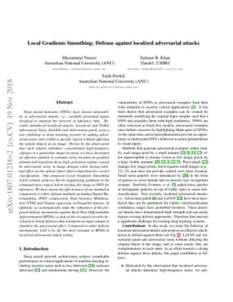 Local Gradients Smoothing: Defense against localized adversarial attacks