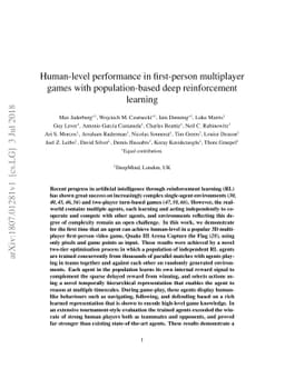 Human-level performance in first-person multiplayer games with
  population-based deep reinforcement learning