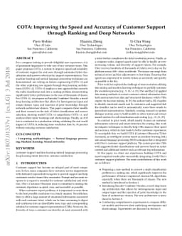 COTA: Improving the Speed and Accuracy of Customer Support through
  Ranking and Deep Networks
