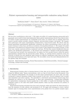 Patient representation learning and interpretable evaluation using
  clinical notes