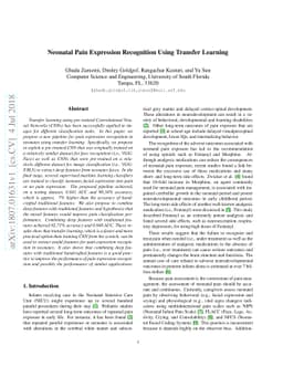 Neonatal Pain Expression Recognition Using Transfer Learning