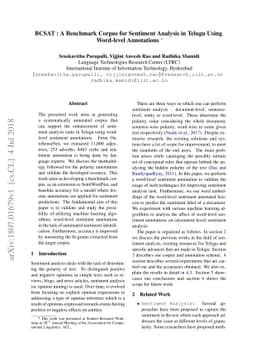 BCSAT : A Benchmark Corpus for Sentiment Analysis in Telugu Using
  Word-level Annotations
