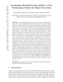 Localization Recall Precision (LRP): A New Performance Metric for Object
  Detection
