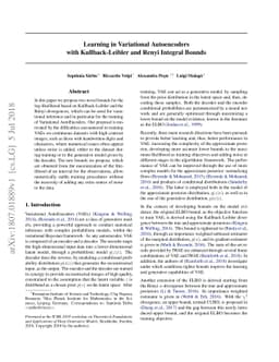 Learning in Variational Autoencoders with Kullback-Leibler and Renyi
  Integral Bounds