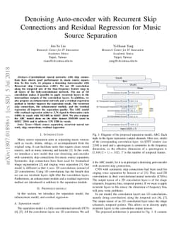Denoising Auto-encoder with Recurrent Skip Connections and Residual
  Regression for Music Source Separation
