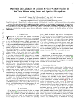 Detection and Analysis of Content Creator Collaborations in YouTube
  Videos using Face- and Speaker-Recognition