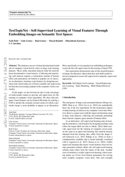 TextTopicNet - Self-Supervised Learning of Visual Features Through
  Embedding Images on Semantic Text Spaces