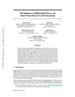 The Influence of Differential Privacy on Short Term Electric Load
  Forecasting