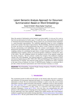 Latent Semantic Analysis Approach for Document Summarization Based on
  Word Embeddings