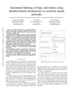 Automated labeling of bugs and tickets using attention-based mechanisms
  in recurrent neural networks