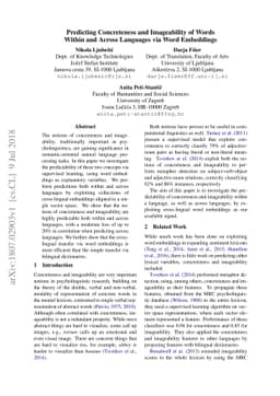 Predicting Concreteness and Imageability of Words Within and Across
  Languages via Word Embeddings