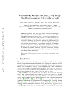 Vulnerability Analysis of Chest X-Ray Image Classification Against
  Adversarial Attacks