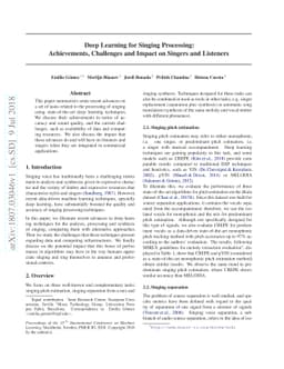 Deep Learning for Singing Processing: Achievements, Challenges and
  Impact on Singers and Listeners