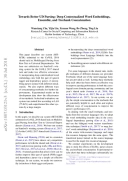 Towards Better UD Parsing: Deep Contextualized Word Embeddings,
  Ensemble, and Treebank Concatenation