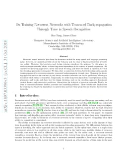 On Training Recurrent Networks with Truncated Backpropagation Through
  Time in Speech Recognition