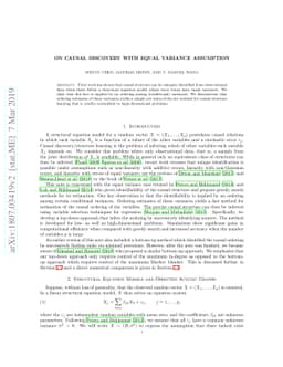 On Causal Discovery with Equal Variance Assumption