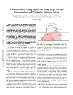 A Reinforcement Learning Approach to Jointly Adapt Vehicular
  Communications and Planning for Optimized Driving