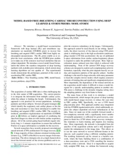 Model-based free-breathing cardiac MRI reconstruction using deep learned
  \& STORM priors: MoDL-STORM