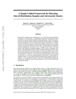 A Simple Unified Framework for Detecting Out-of-Distribution Samples and
  Adversarial Attacks