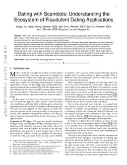 Dating with Scambots: Understanding the Ecosystem of Fraudulent Dating
  Applications