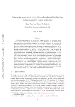 Parametric generation of conditional geological realizations using
  generative neural networks