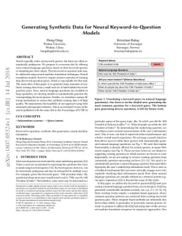 Generating Synthetic Data for Neural Keyword-to-Question Models