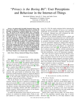 "Privacy is the Boring Bit": User Perceptions and Behaviour in the
  Internet-of-Things